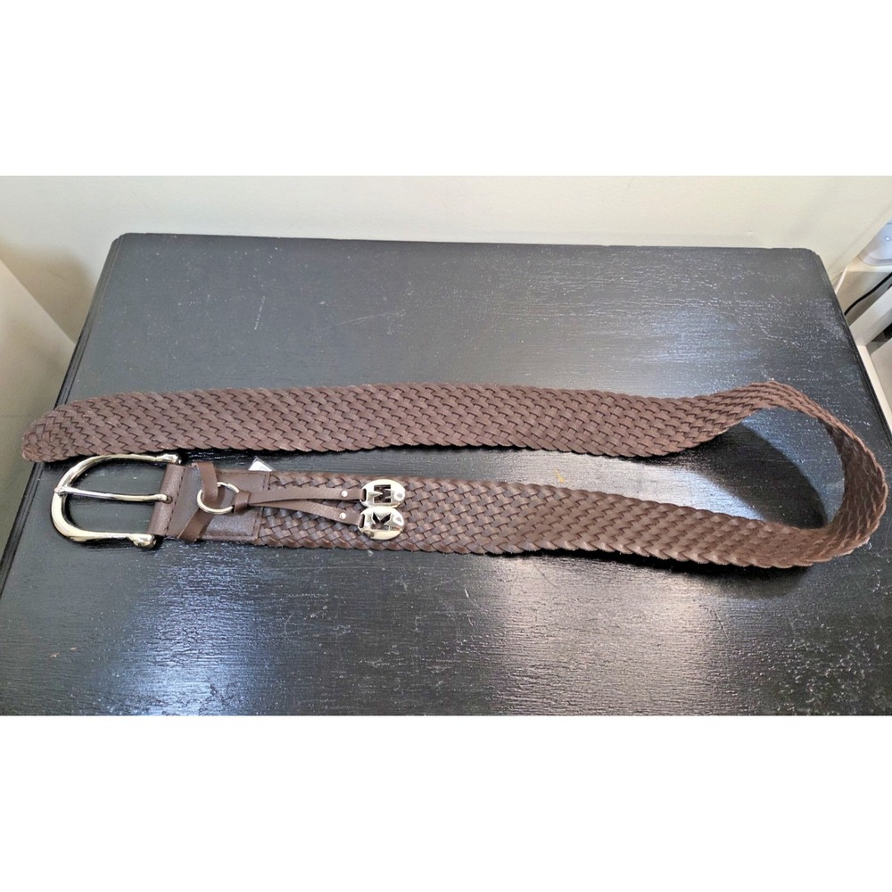 NWT Women's Michael Kors Brown Braided Leather‎ Belt Silver Accents Size XL 45"